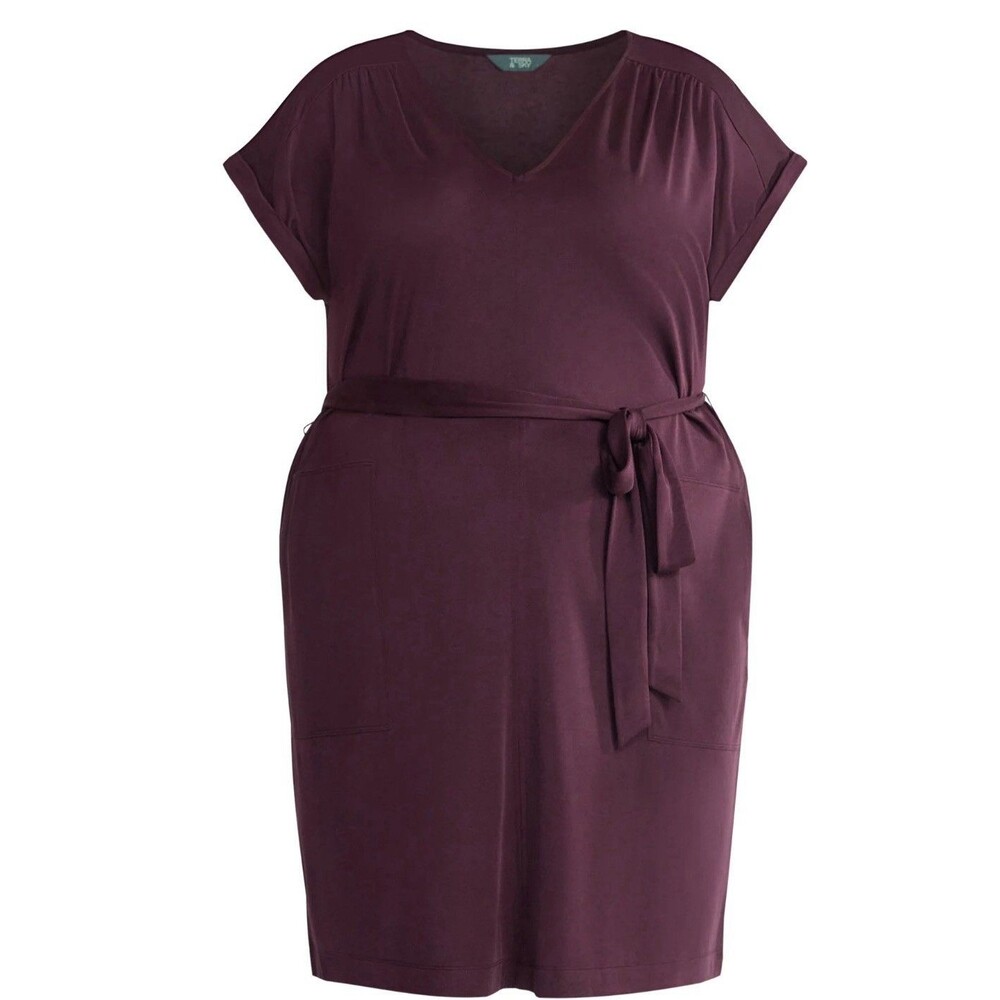 Time and Tru Women's Short Sleeve‎ Belted Dress – Size 3XL– Burgundy Plum – NWT
